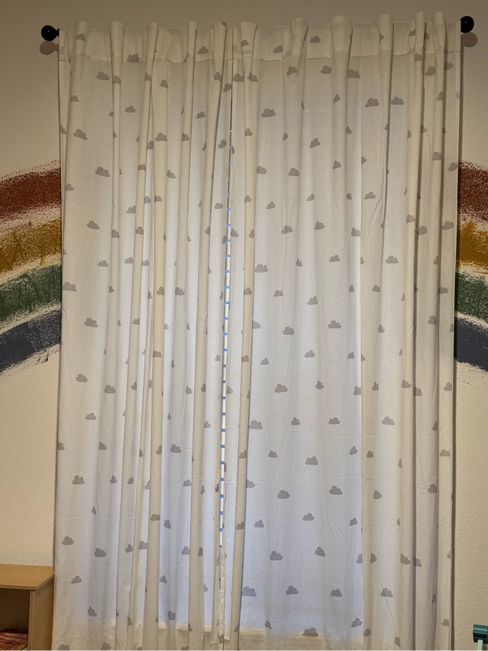 H&M Neutral Cloud Print Curtains- 2 Panels - Light Cream with Gray Clouds